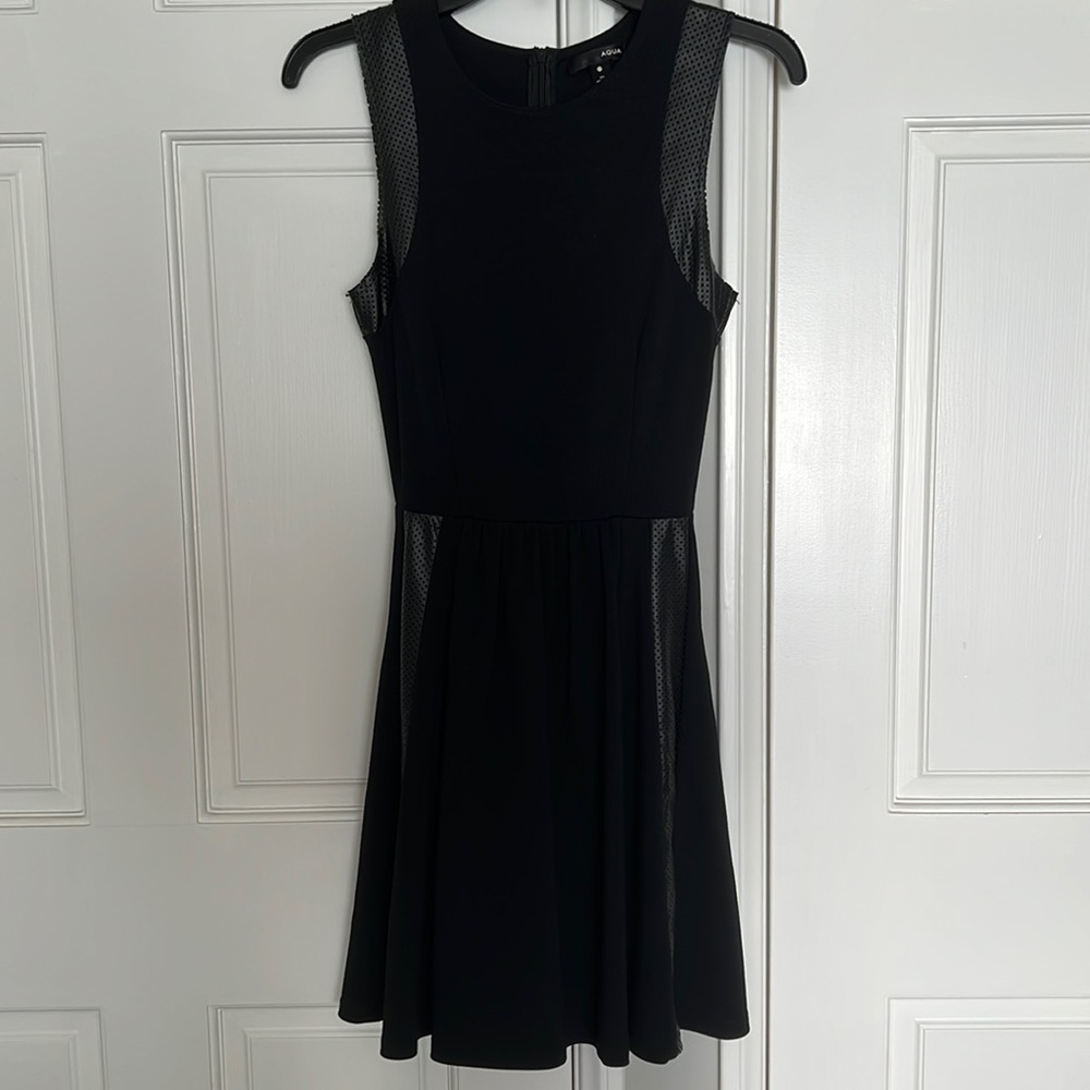 Black skater dress with faux leather detail